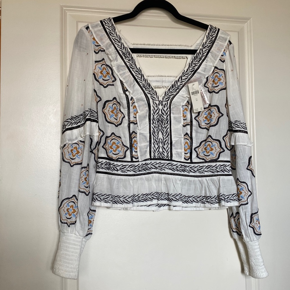 Anthropologie- sparkle embroidered top